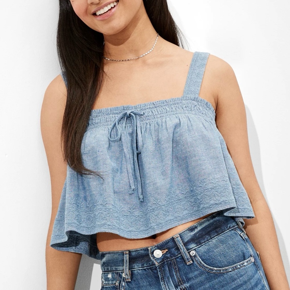 American Eagle AE Chambray Swing Cami X-large XL NWT New Blue Embroidered Boho